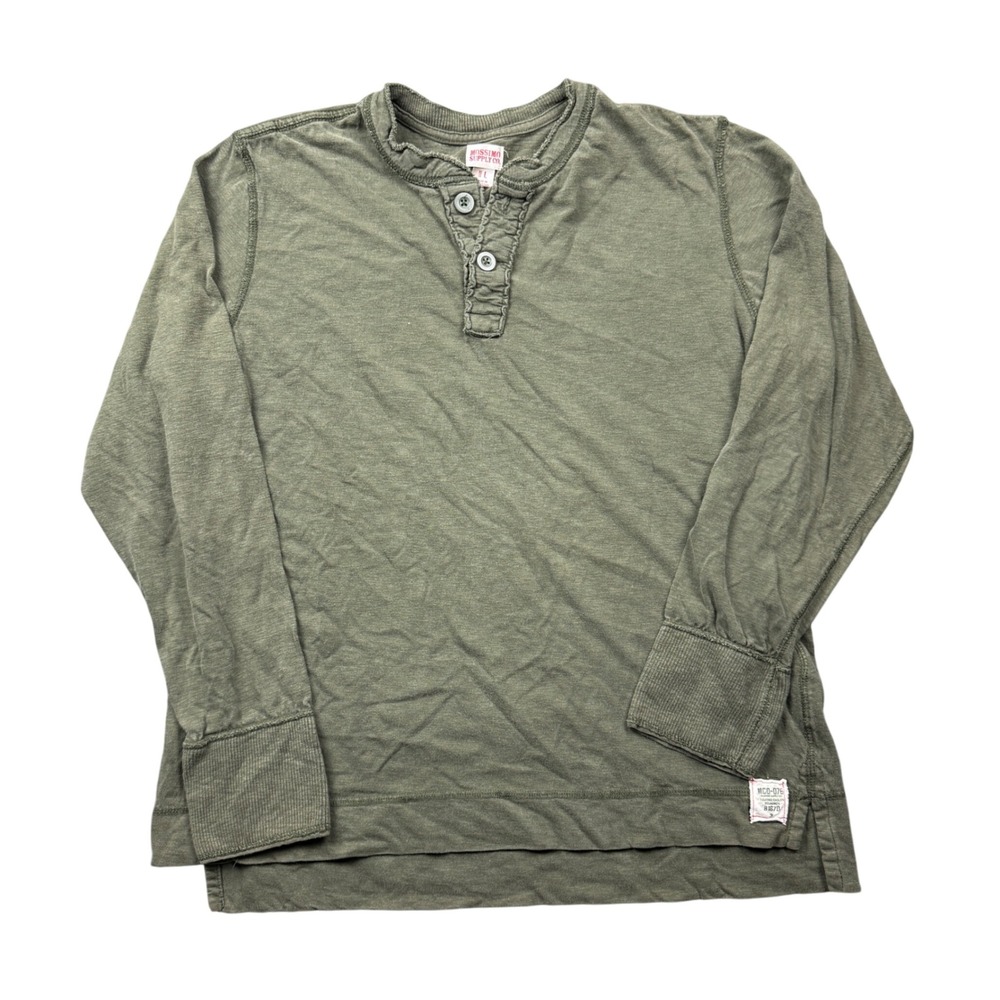 Y2K Mossimo Supply Men Large Olive Green Henley Shirt Long Sleeve Fatigue Utilty